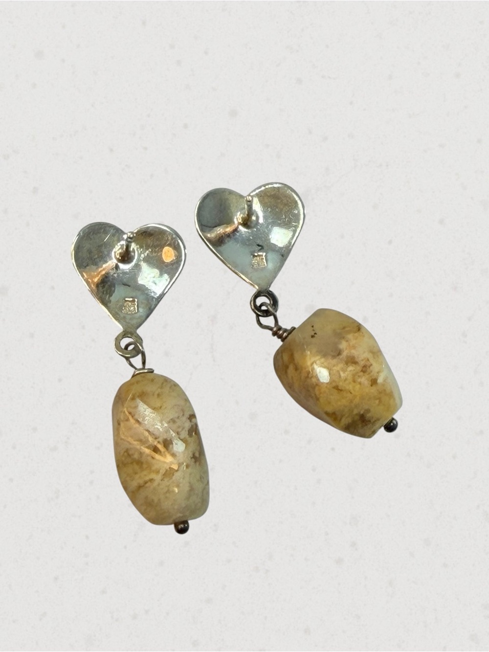 Jay King DTR Sterling Silver 925 Heart Beige Brown Stone Dangle Drop Earrings - Picture 6 of 8